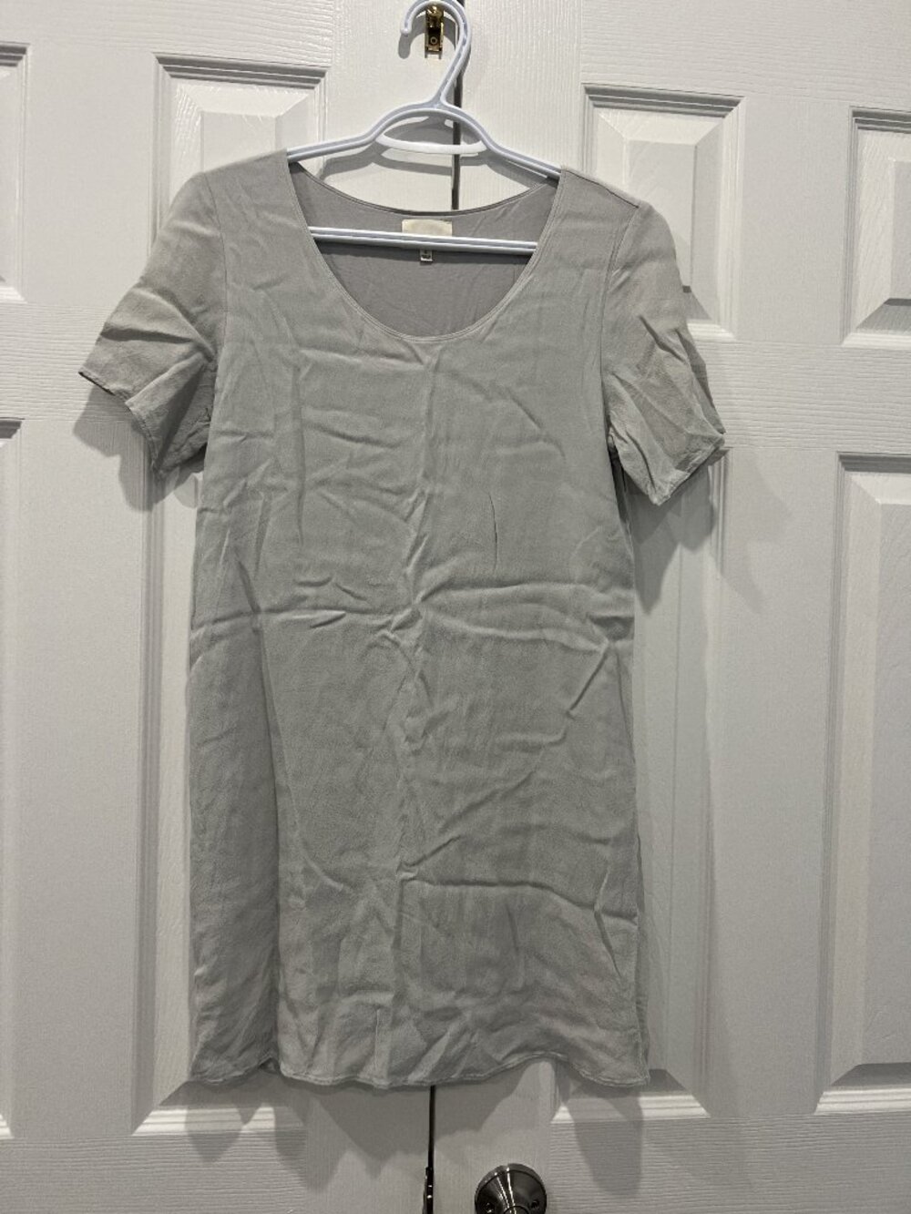 Light Gray Satin Short Sleeve Shift Dress